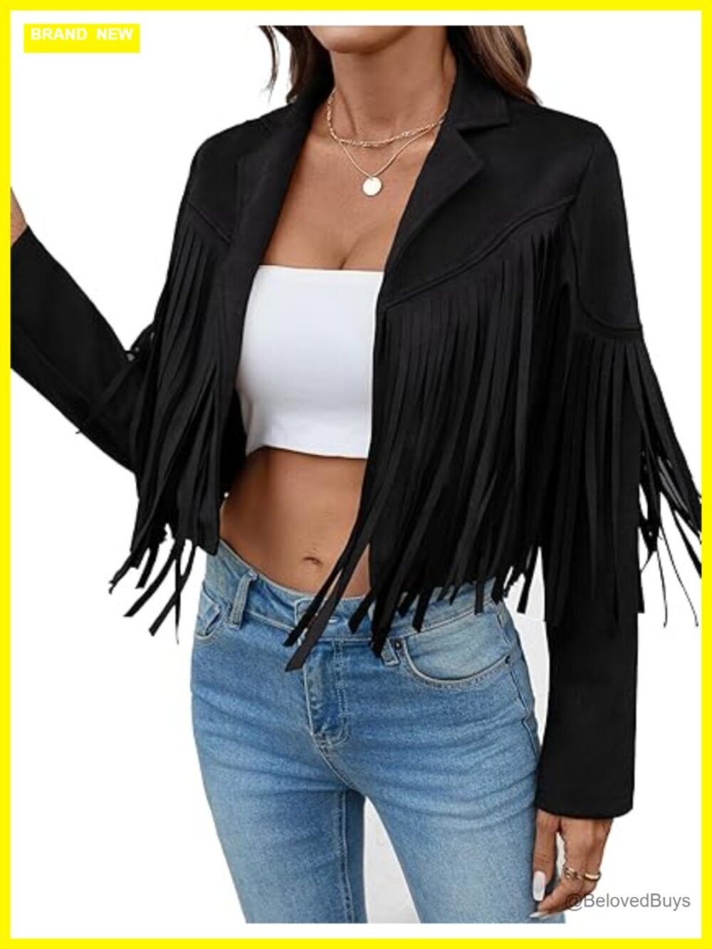 Faux Suede Leather Tassel Jacket Cropped Fringe Coat